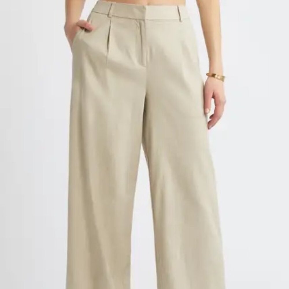 Open Edit Wide Leg Linen Blend Pants